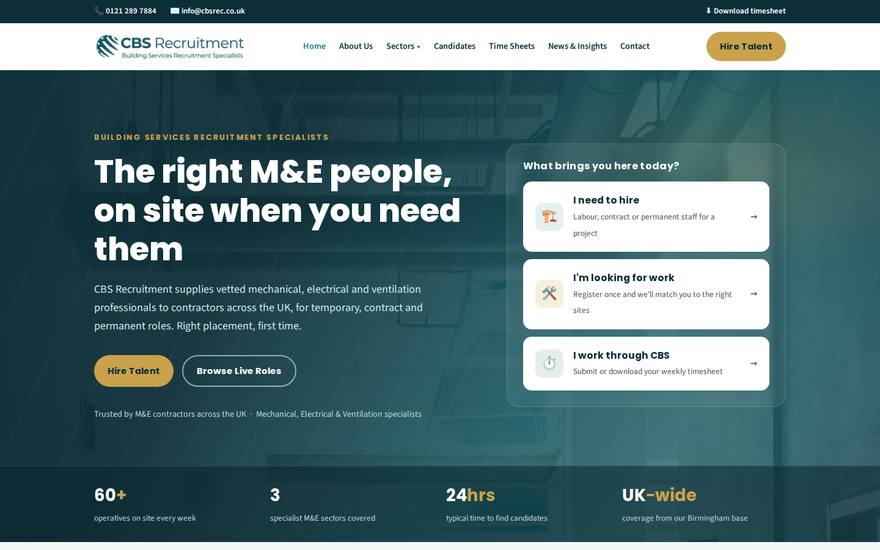 CBS Recruitment website built by Bristow & Hardy